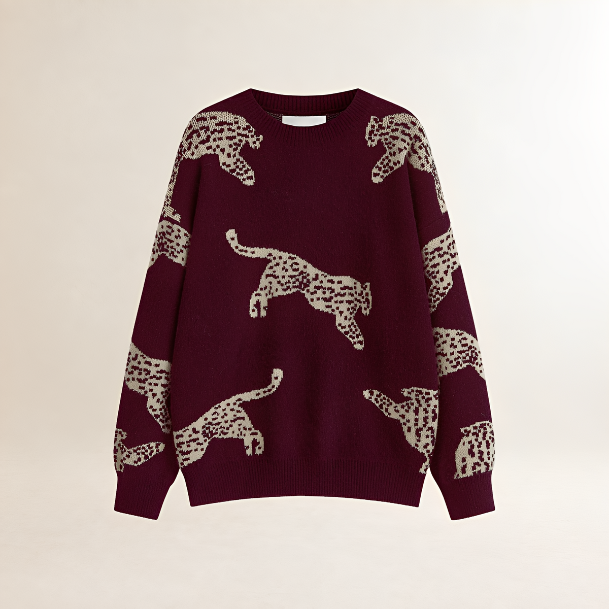 Suéter mujer de cuello alto con estampado de leopardo ajuste regular
