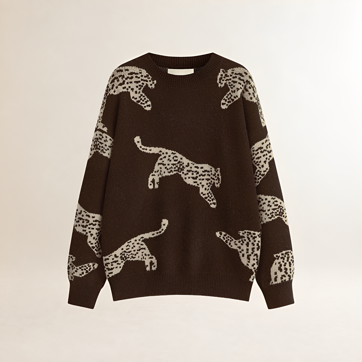 Suéter mujer de cuello alto con estampado de leopardo ajuste regular