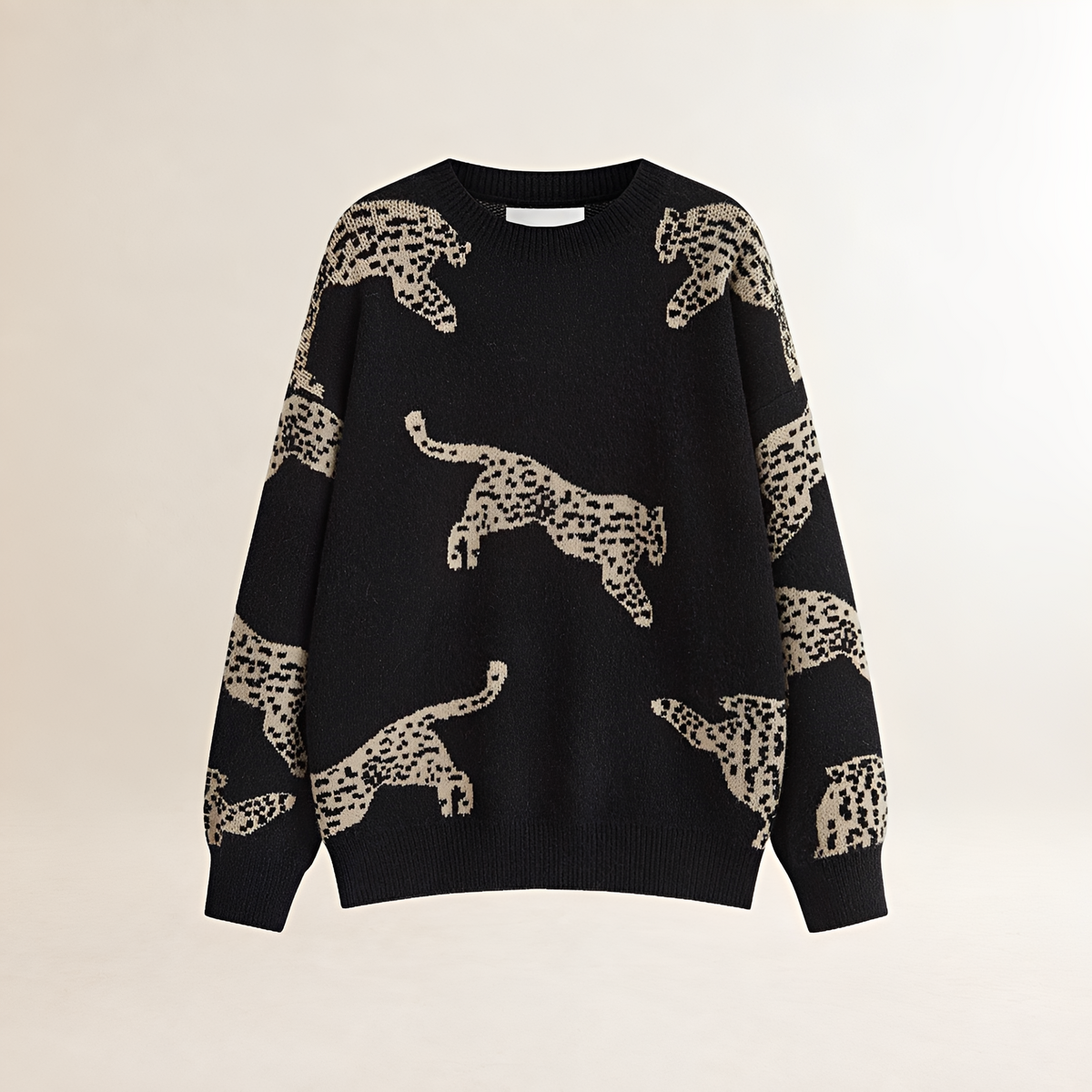 Suéter mujer de cuello alto con estampado de leopardo ajuste regular
