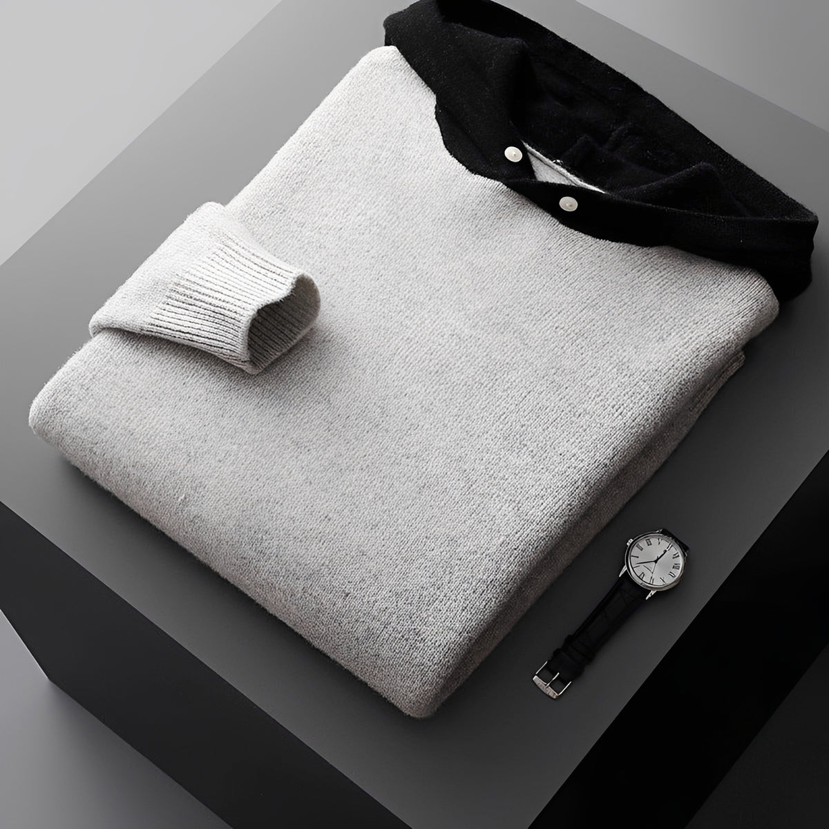Sudadera con capucha para hombre con botones y cuello contrastado corte regular