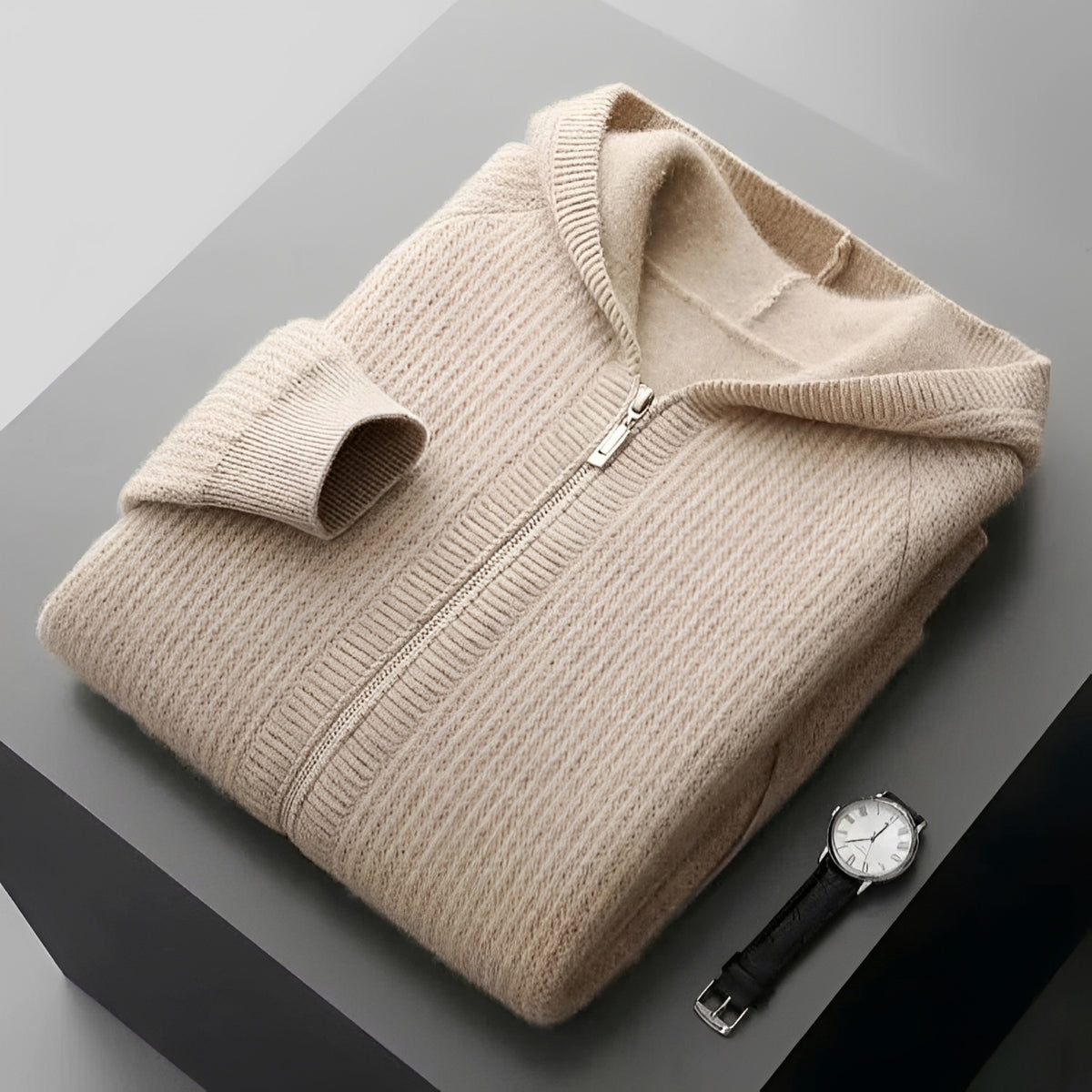 Sudadera con capucha y cierre de cremallera para hombre con diseño texturizado