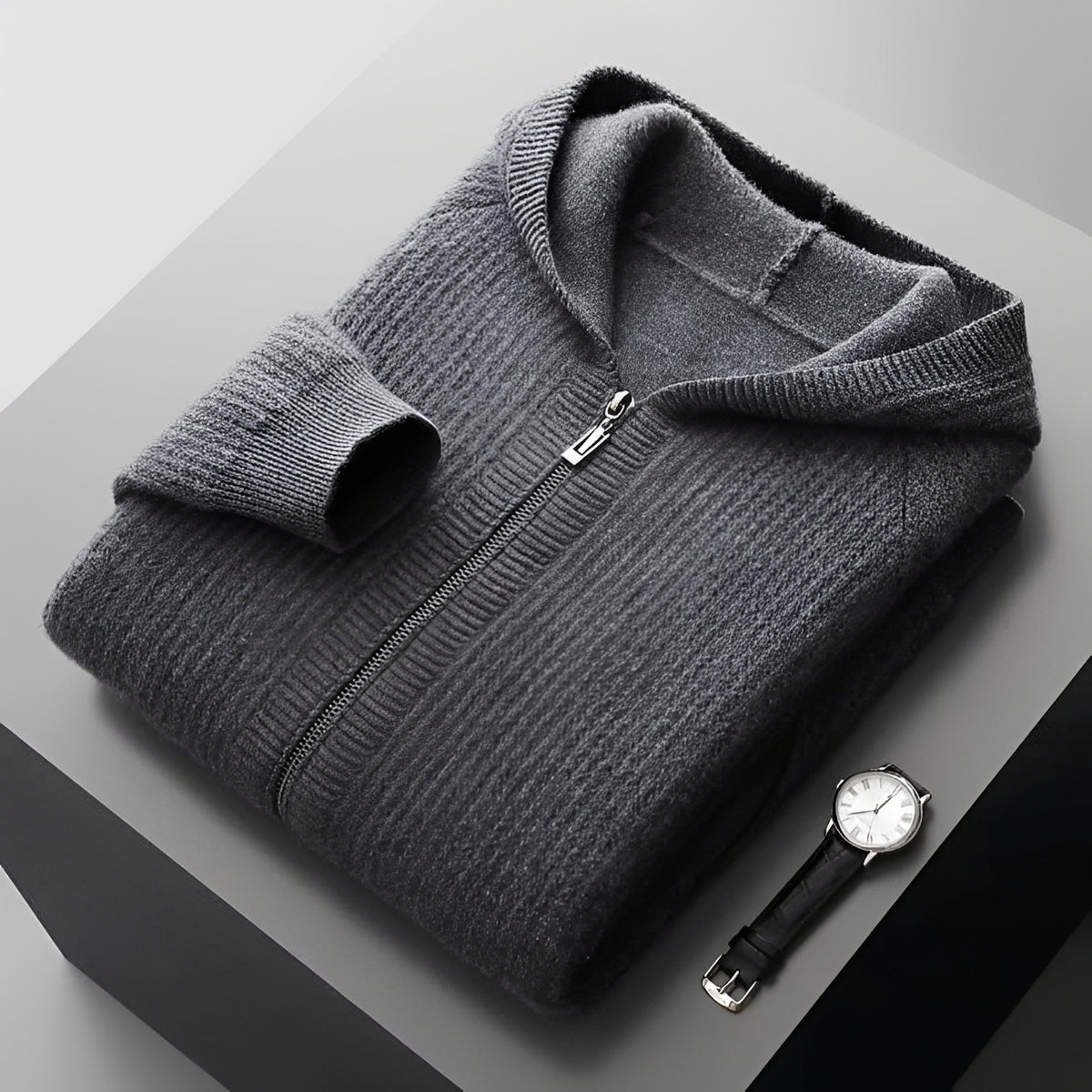 Sudadera con capucha y cierre de cremallera para hombre con diseño texturizado