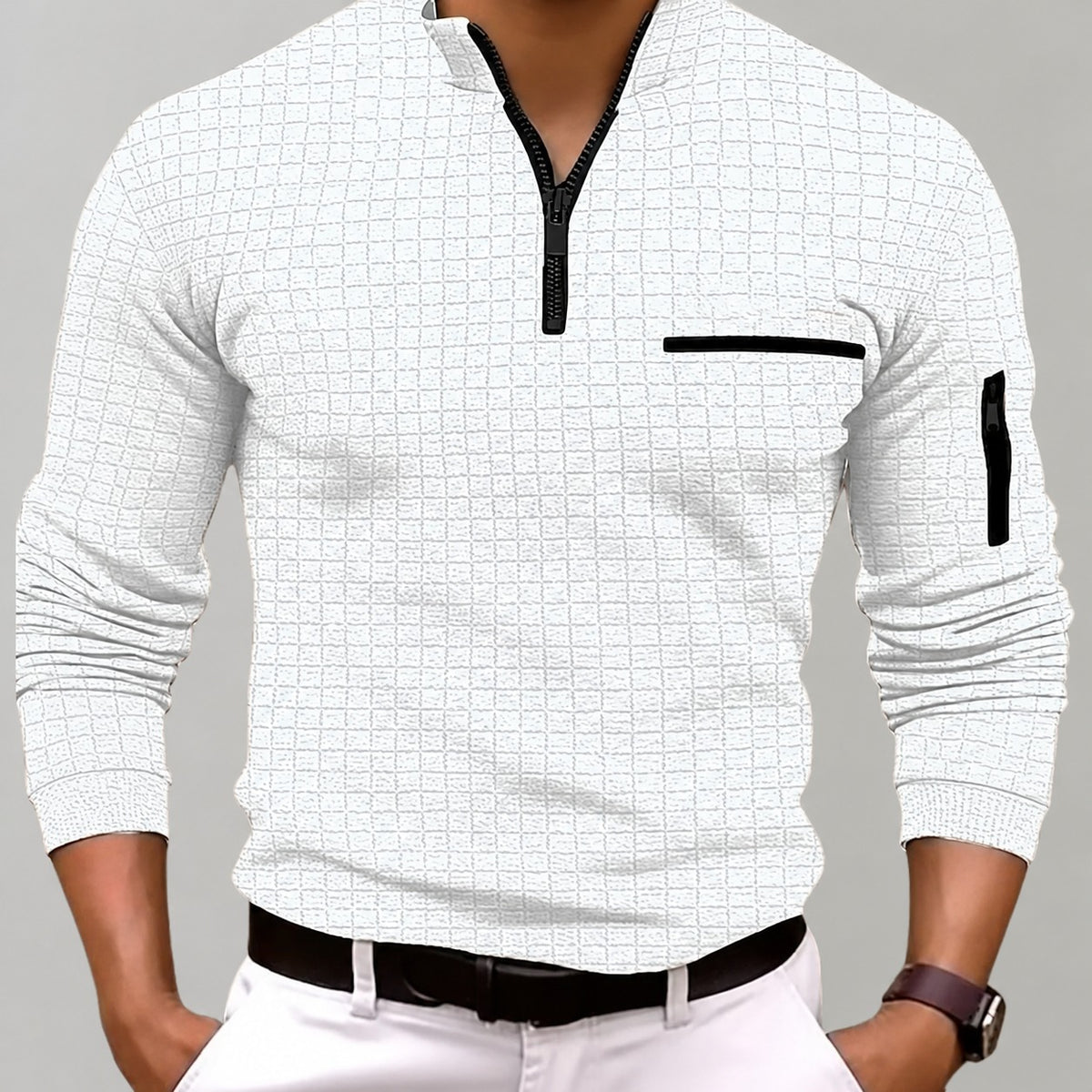Sudadera con cremallera para hombre con cuello alto y bolsillo en el pecho