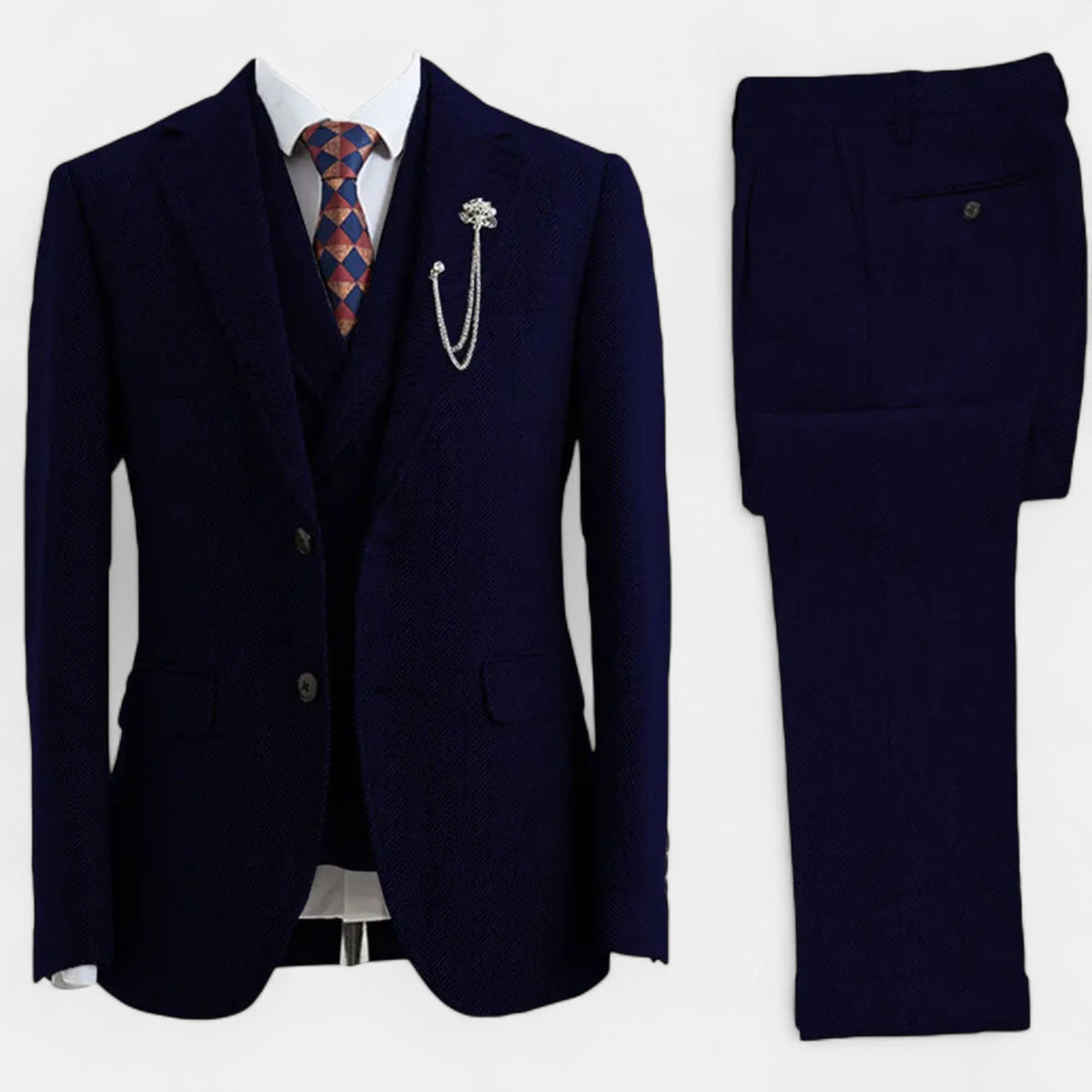 Traje de tres piezas para hombre con diseño de espiga y corte ajustado