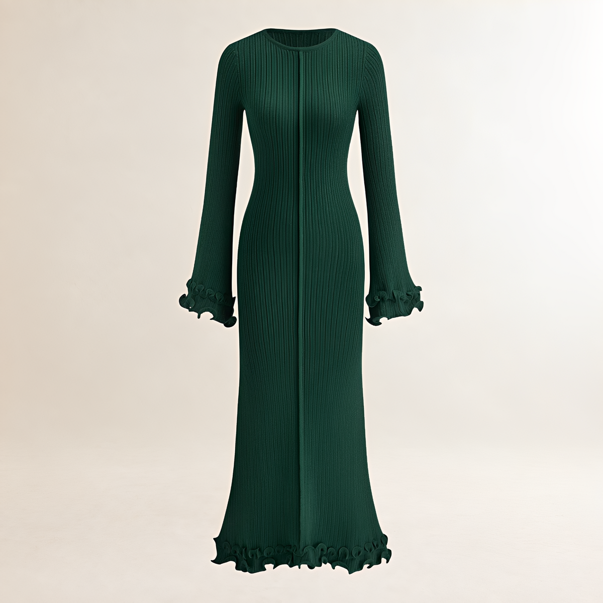 Vestido largo para mujer de manga larga y dobladillo con volantes y ajuste ajustado