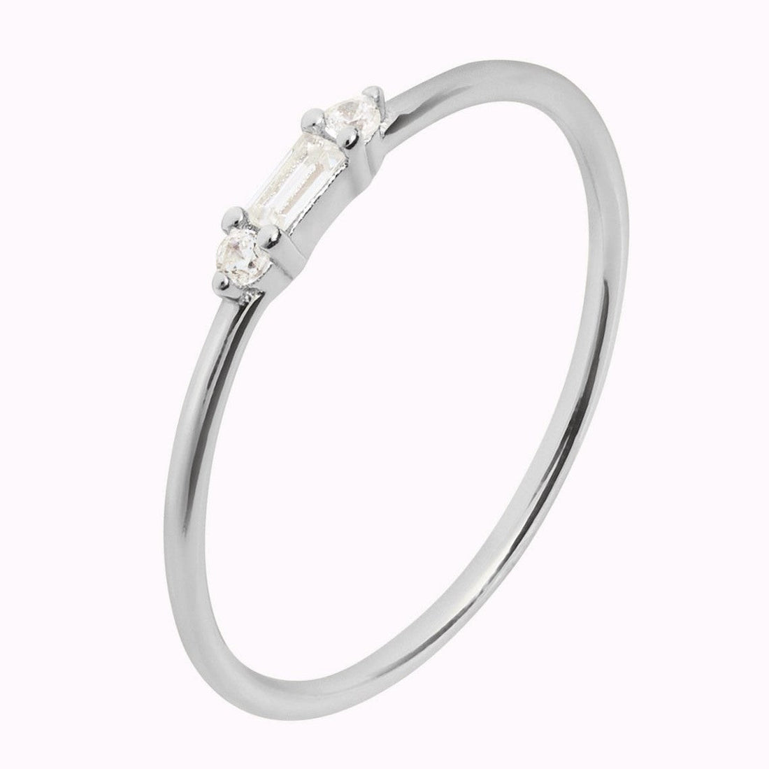 Anillo redondo CZ delicado - Baguette Pequeño