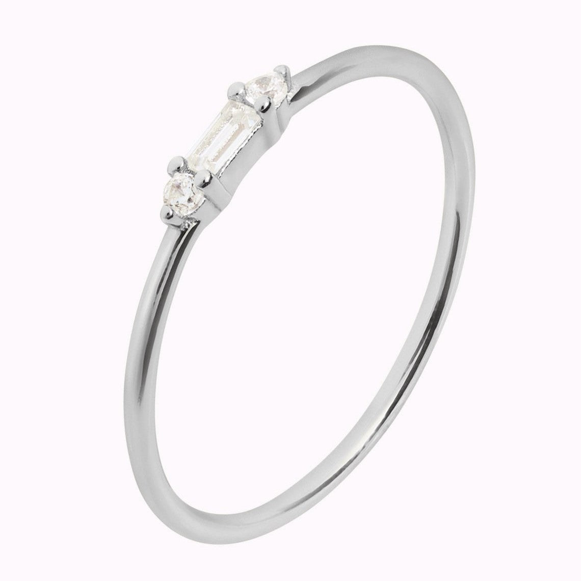 Anillo redondo CZ delicado - Baguette Pequeño