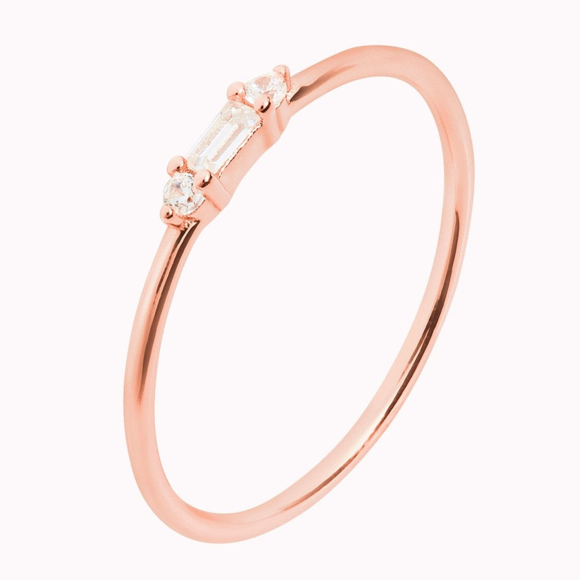 Anillo redondo CZ delicado - Baguette Pequeño