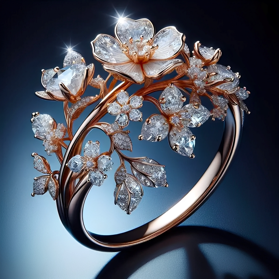 Viviane – Anillo flor con cristal radiante