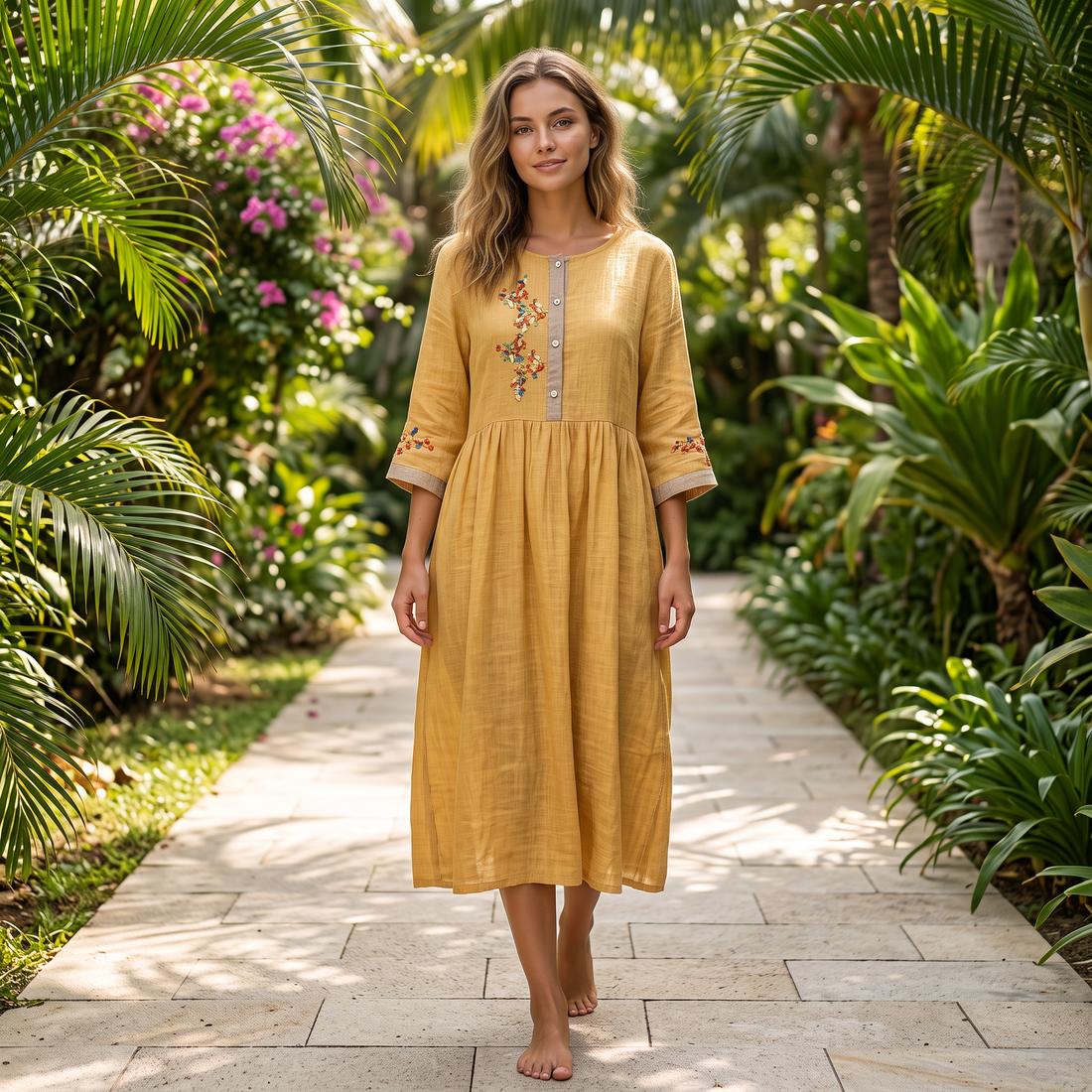 Laura - Vestido Boho Relajado Bordado