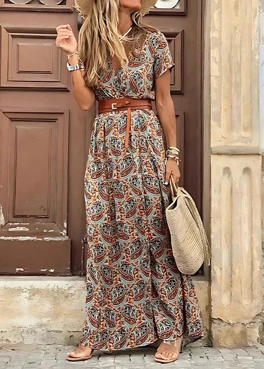 Justine – Vestido maxi floral para mujer con abertura