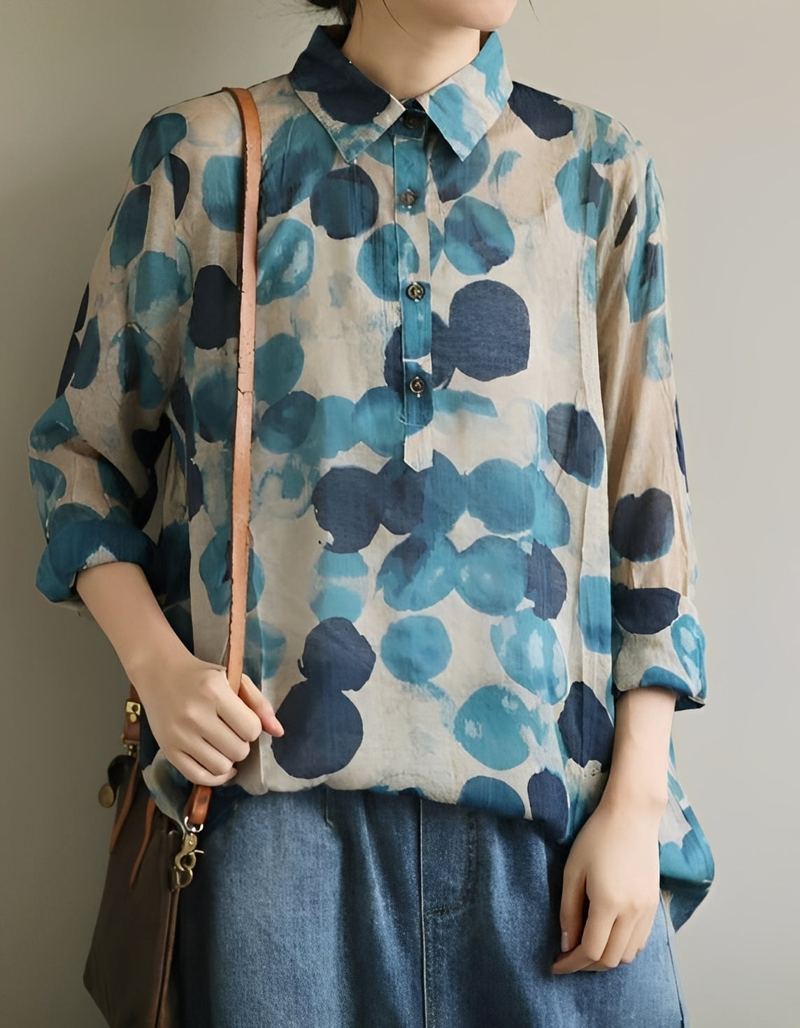 Jodie - Blusas con solapa de lunares elegantes para mujeres