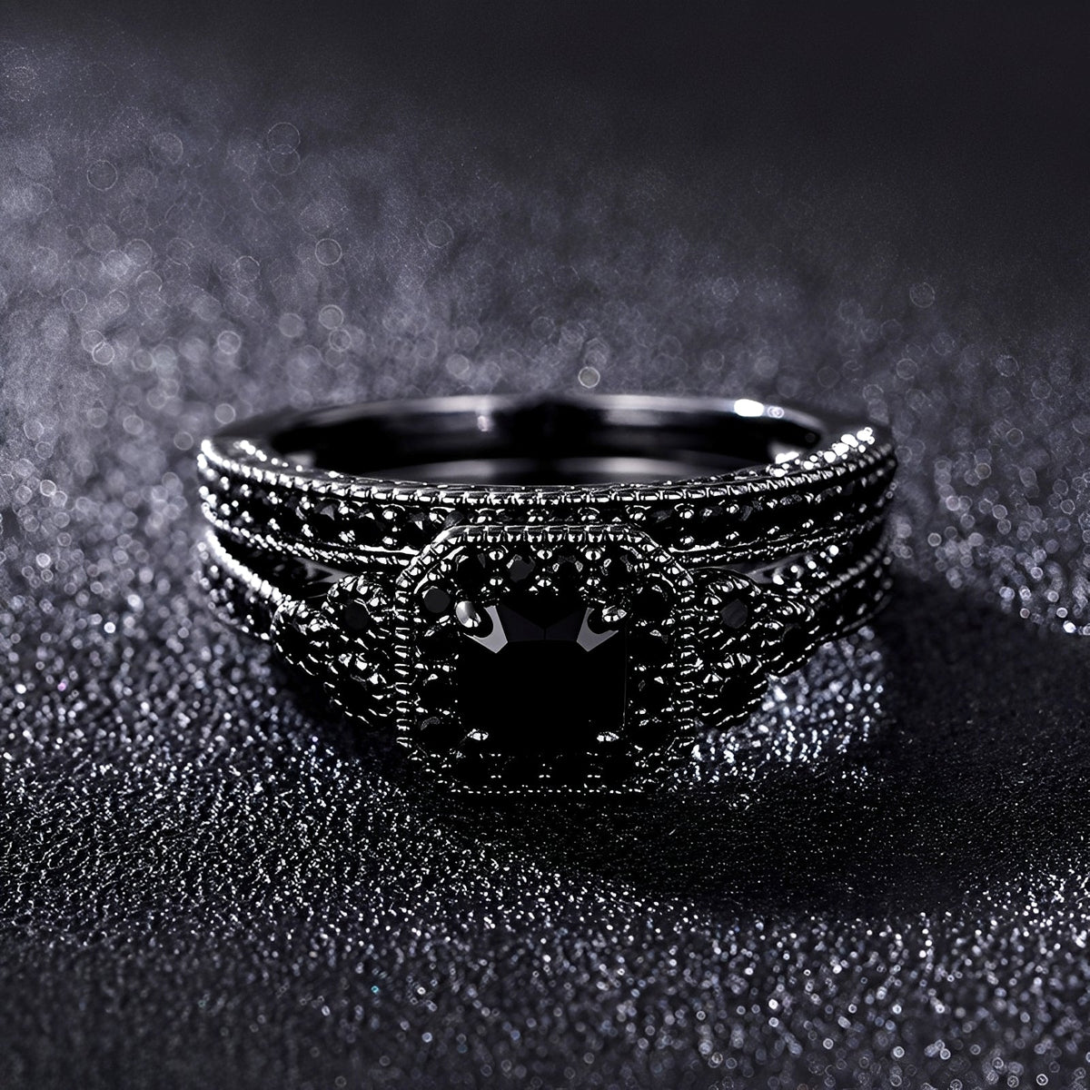 Adrian – Set de anillos vintage en negro