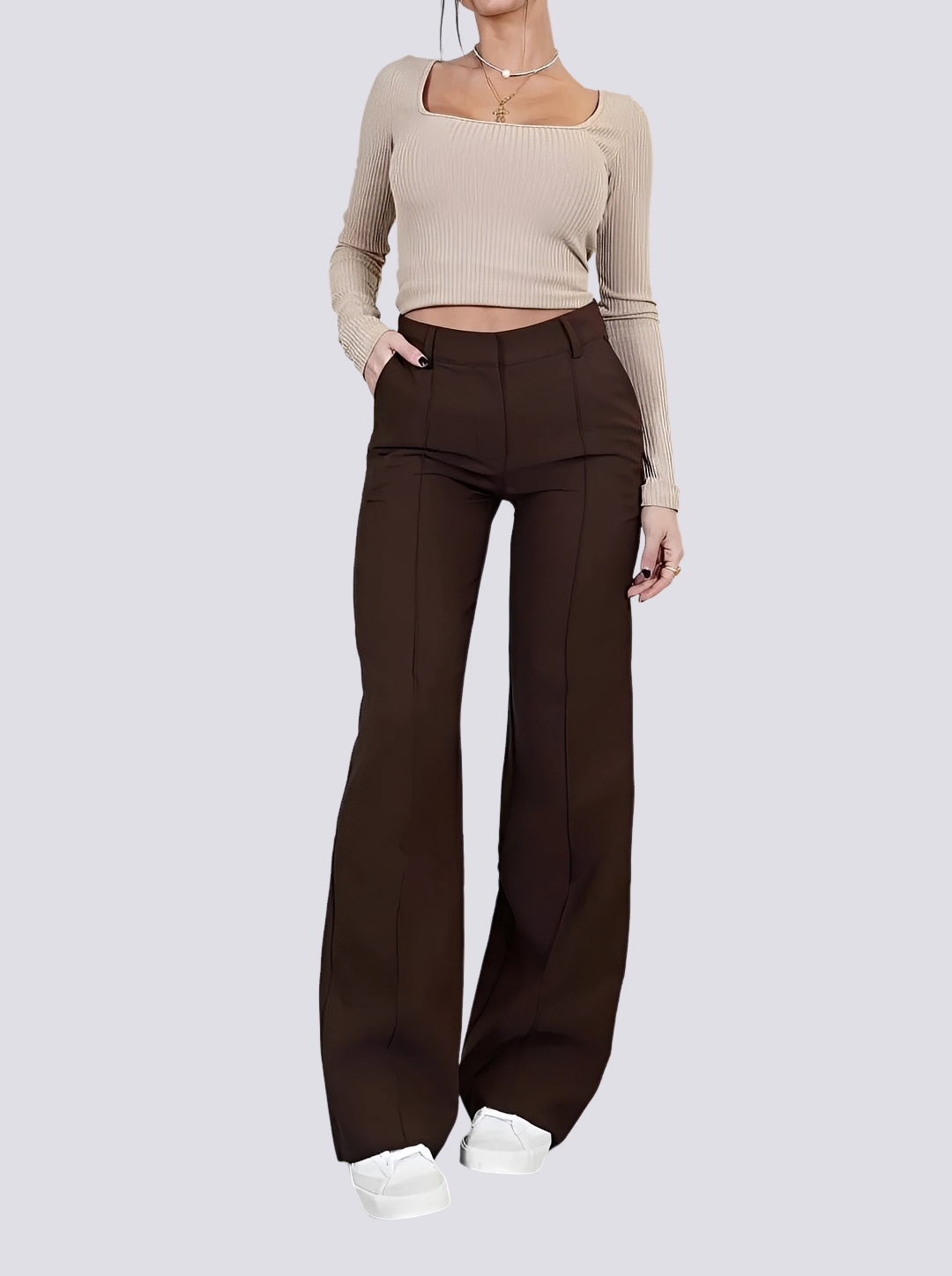 Amelie - Pantalones Formales de Cintura Alta y Pierna Recta