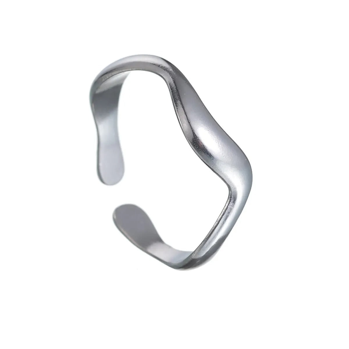 Theva – Anillo abierto de ondas de agua en acero de titanio