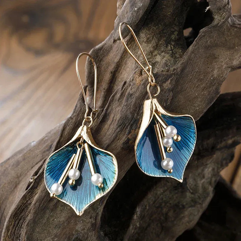 Yara – Pendientes Loto Azul de plata antigua