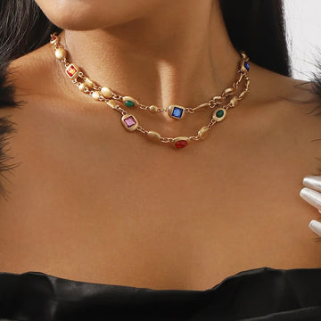 Aileen – Collar de doble fila de perlas de varios colores