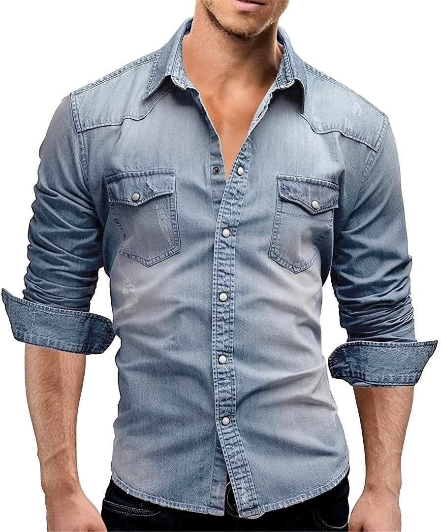 Arjun - Camisa de Mezclilla Hombre - Casual de Manga Larga