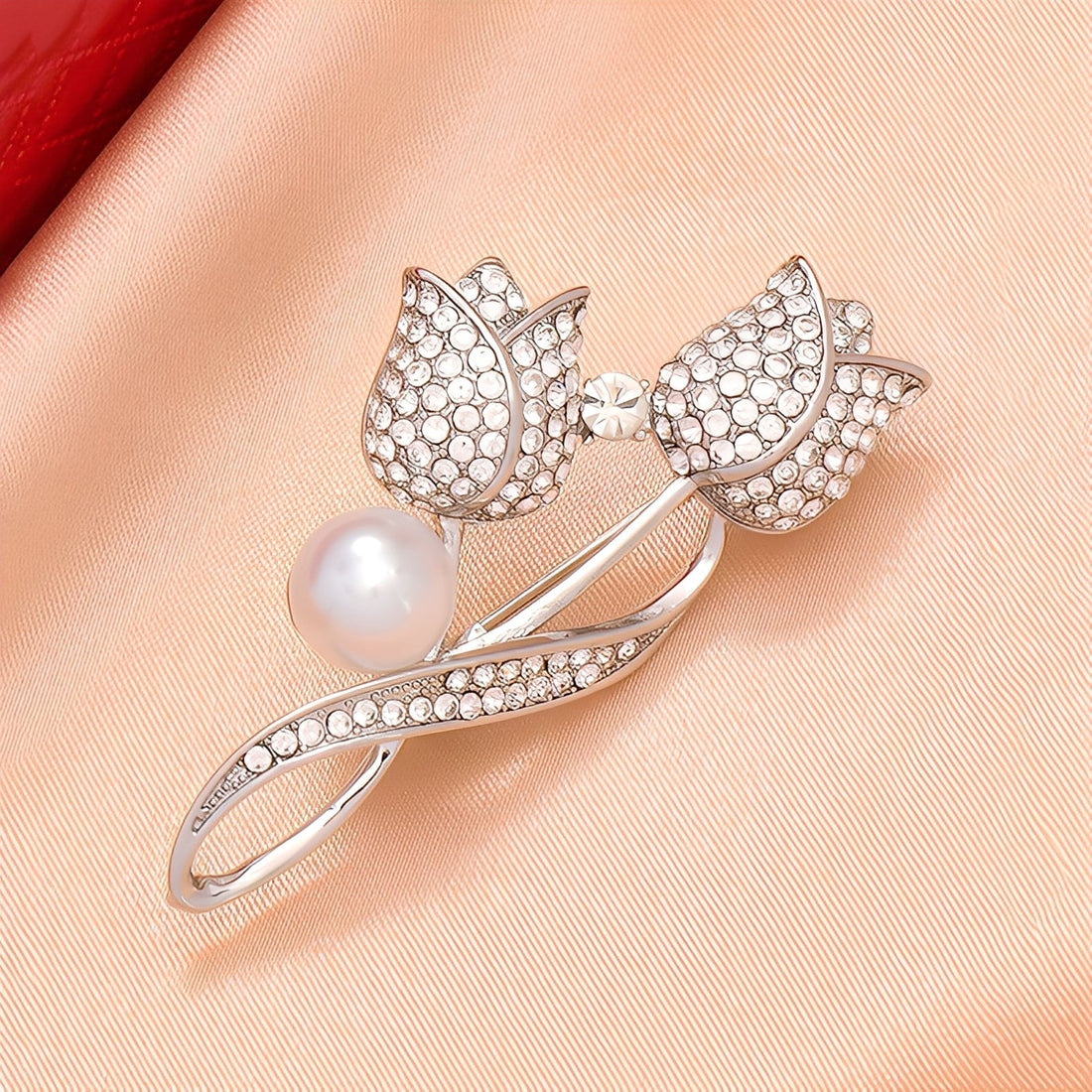 Jackie – Broche dorado en forma de tulipán con circonio y perla, oro
