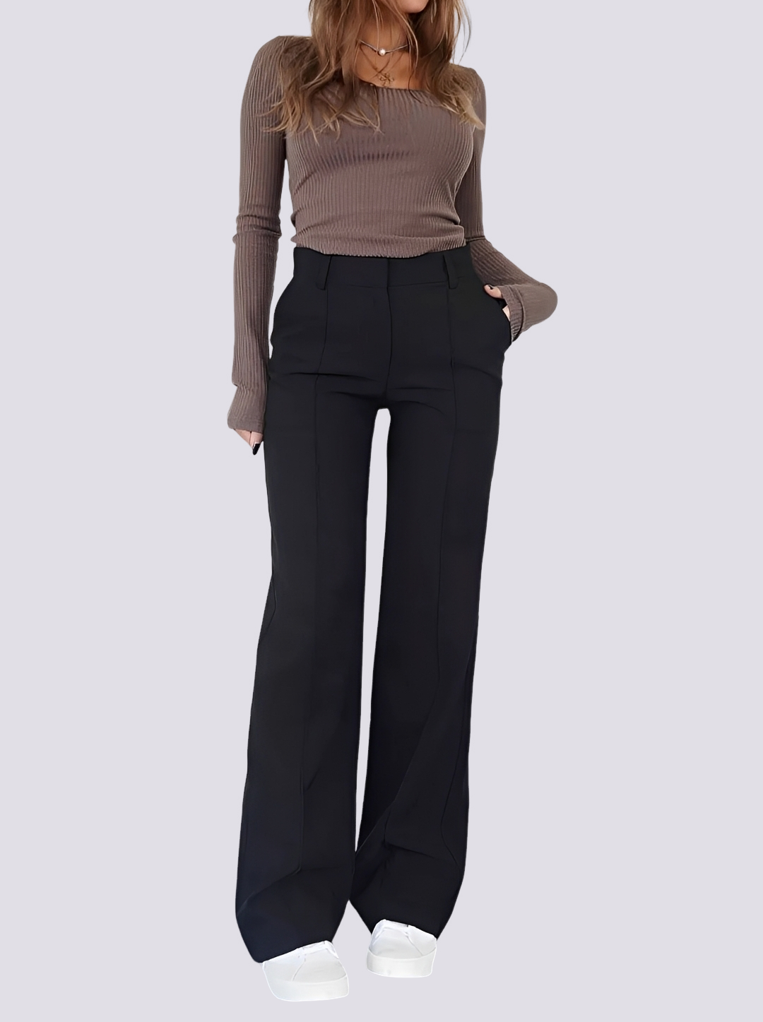 Amelie - Pantalones Formales de Cintura Alta y Pierna Recta