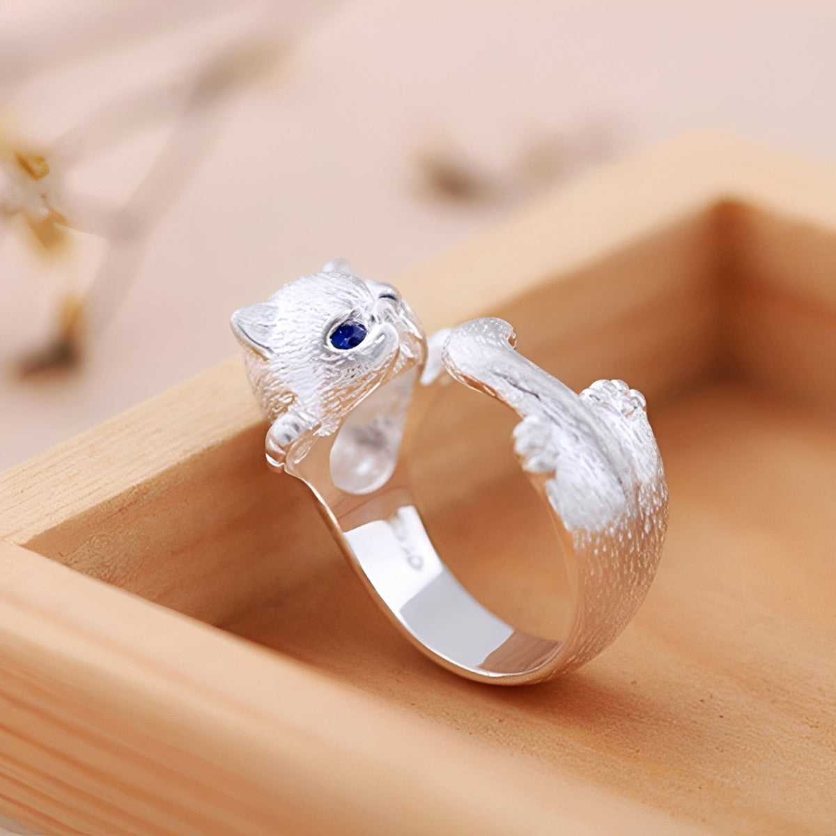 Louna – Anillo de gato delgado de plata de 925