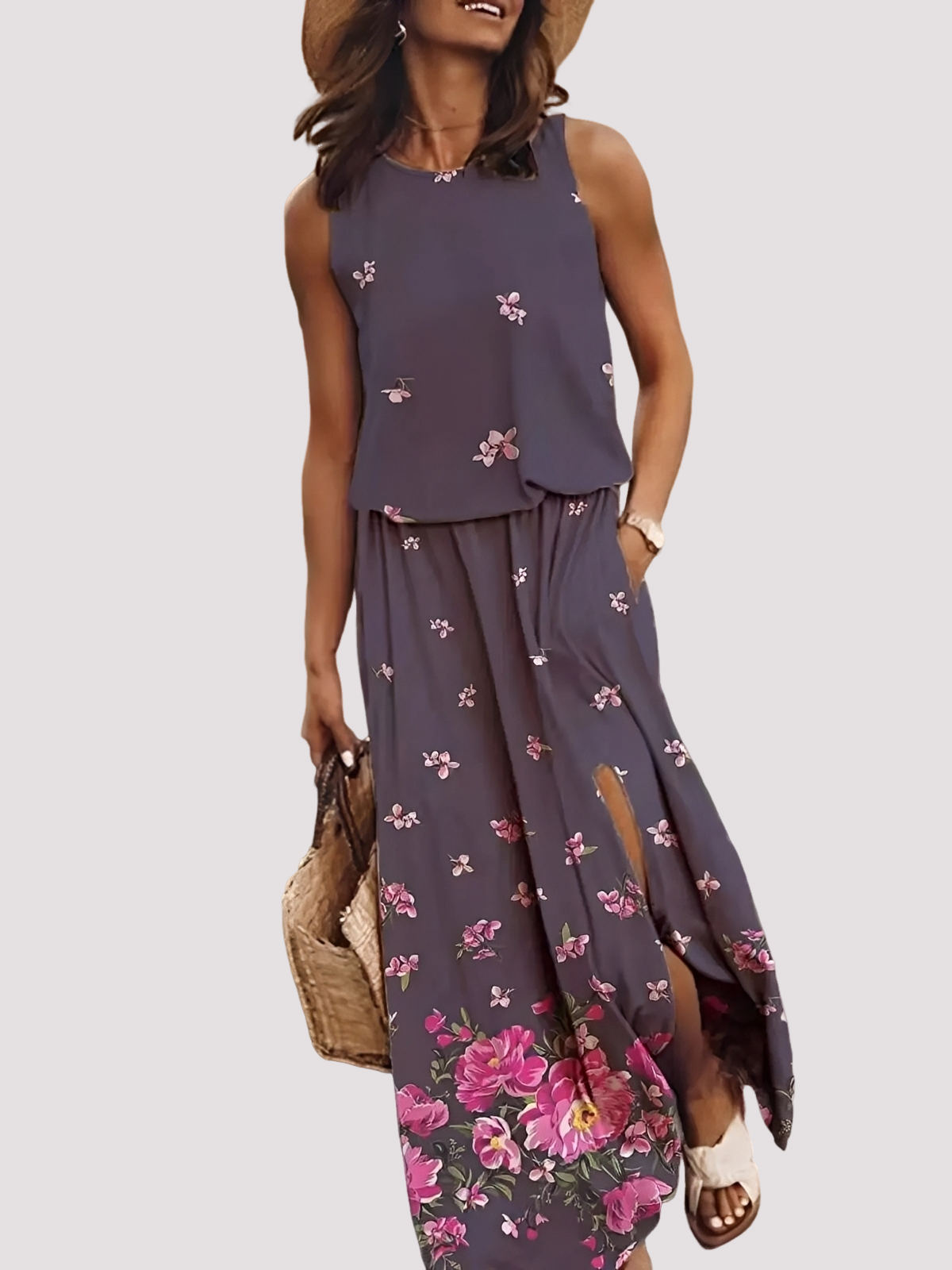 Halle - Elegante vestido maxi sin mangas para damas