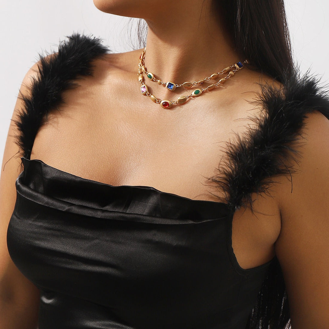 Aileen – Collar de doble fila de perlas de varios colores