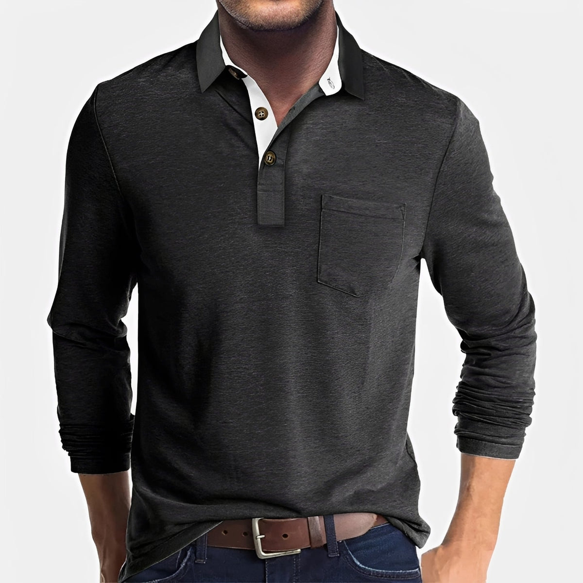 Hardy - Camisa Polo de Manga Larga Casual