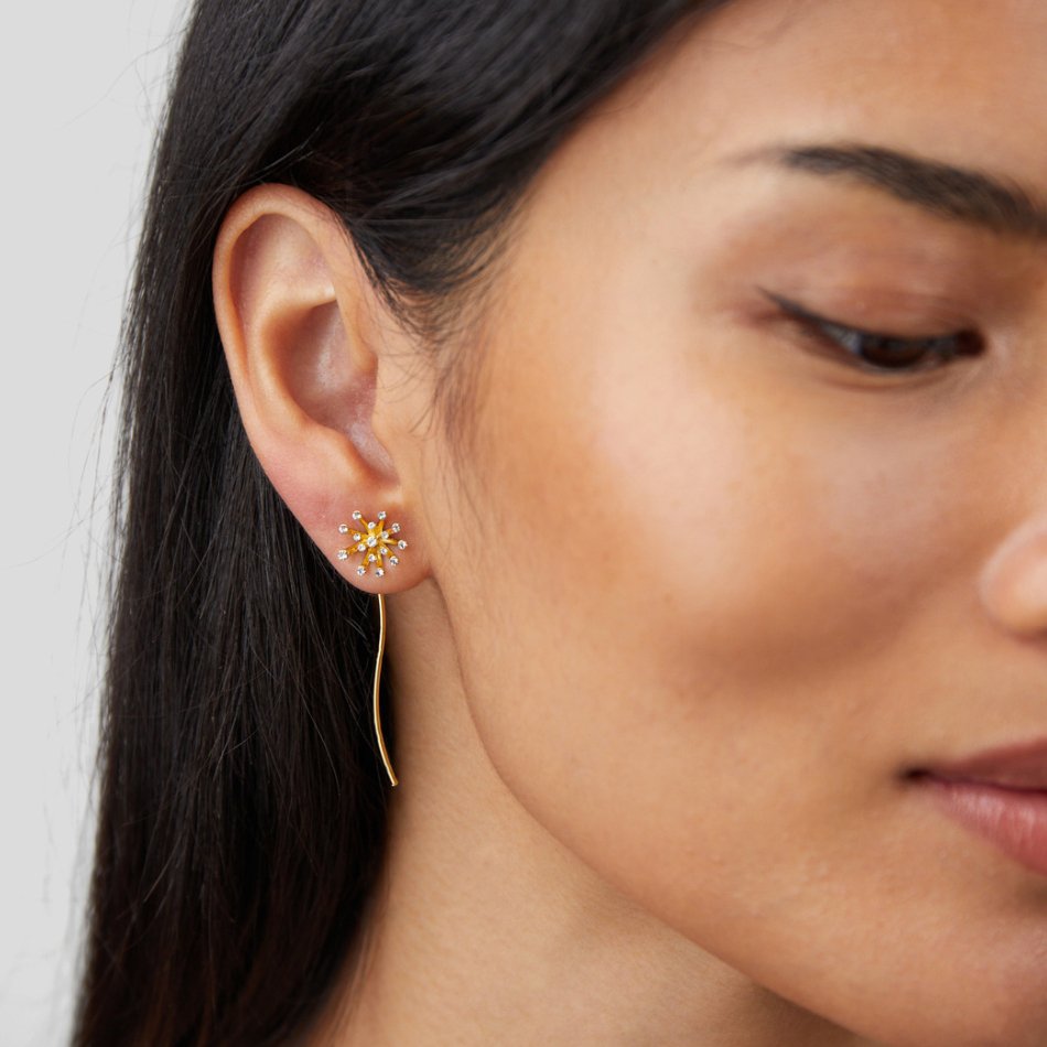 Desea algo Pendientes de diente de león en oro de 18K