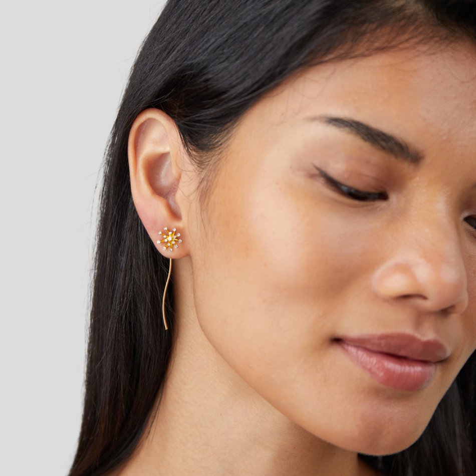 Desea algo Pendientes de diente de león en oro de 18K