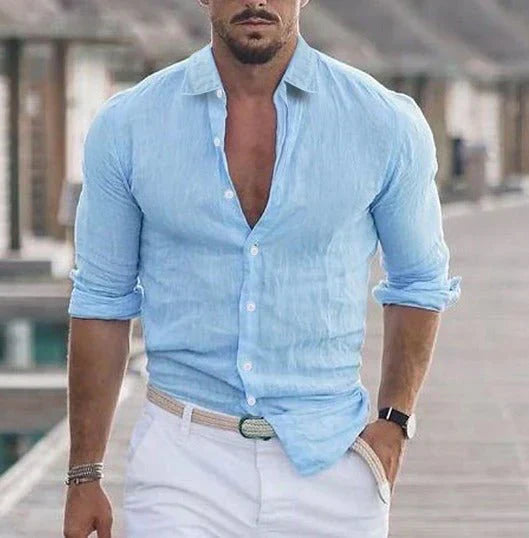Camisa de manga larga para hombre - Corte entallado para verano y ocasiones informales