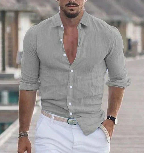 Camisa de manga larga para hombre - Corte entallado para verano y ocasiones informales