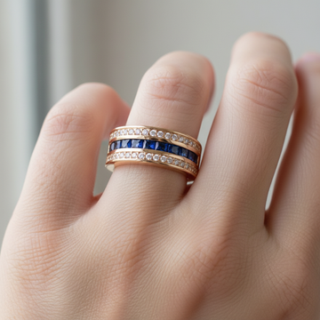 Ronan – Anillo cuadrado para hombre con cristales y zafiro dorado