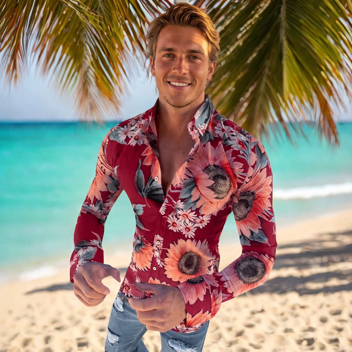 Denzel - Camisa Floral de Manga Larga