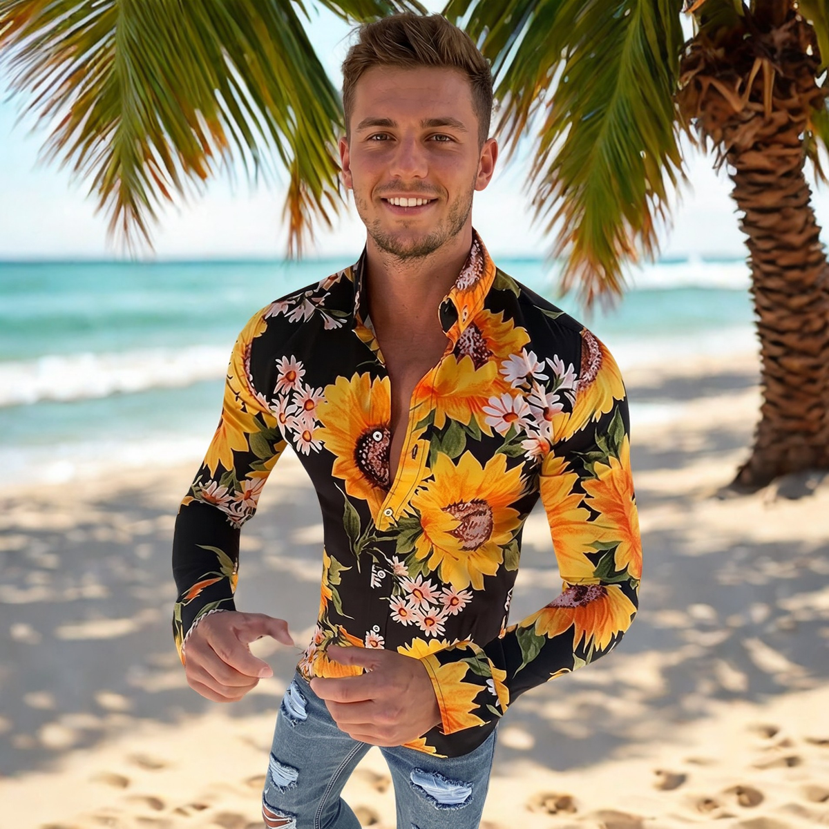 Denzel - Camisa Floral de Manga Larga