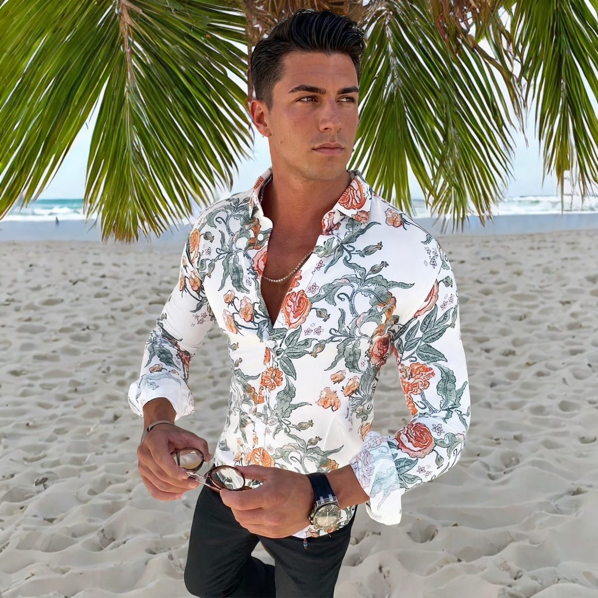 Denzel - Camisa Floral de Manga Larga