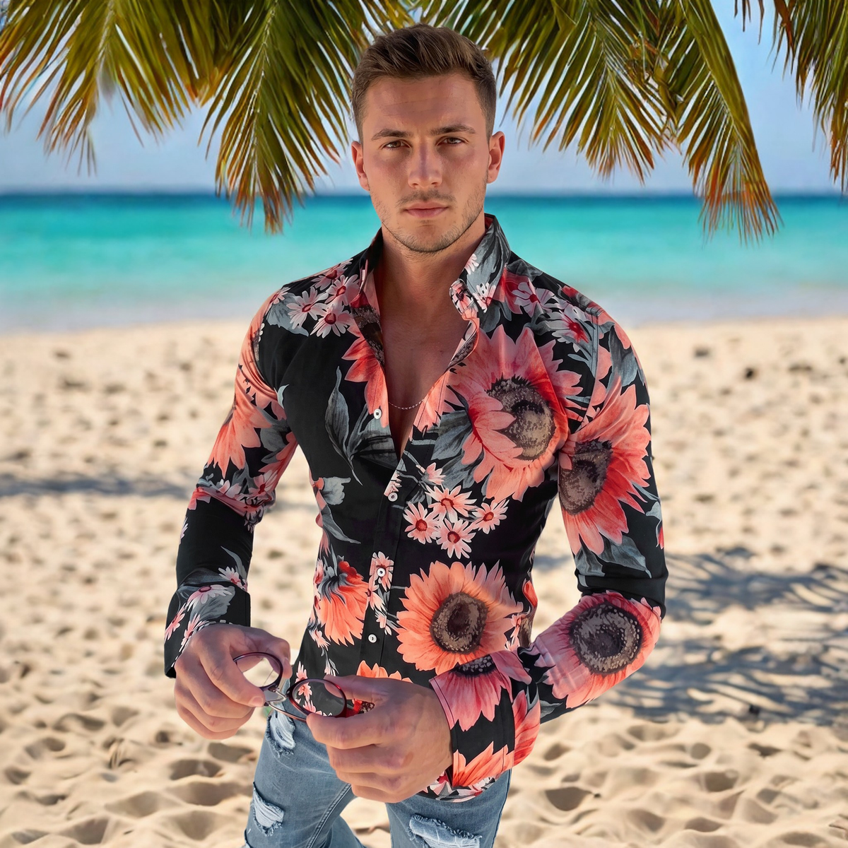 Denzel - Camisa Floral de Manga Larga