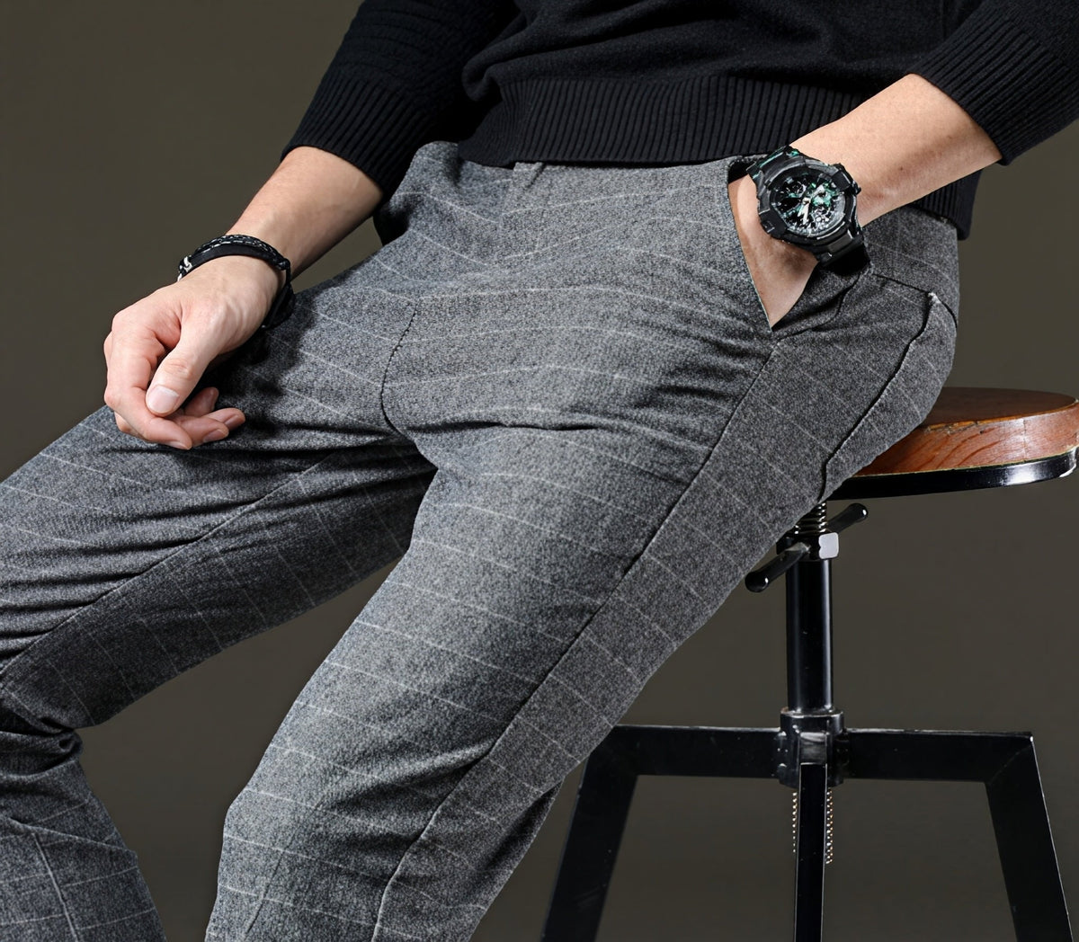 Alexander - Pantalones de tela con patrón de cuadros