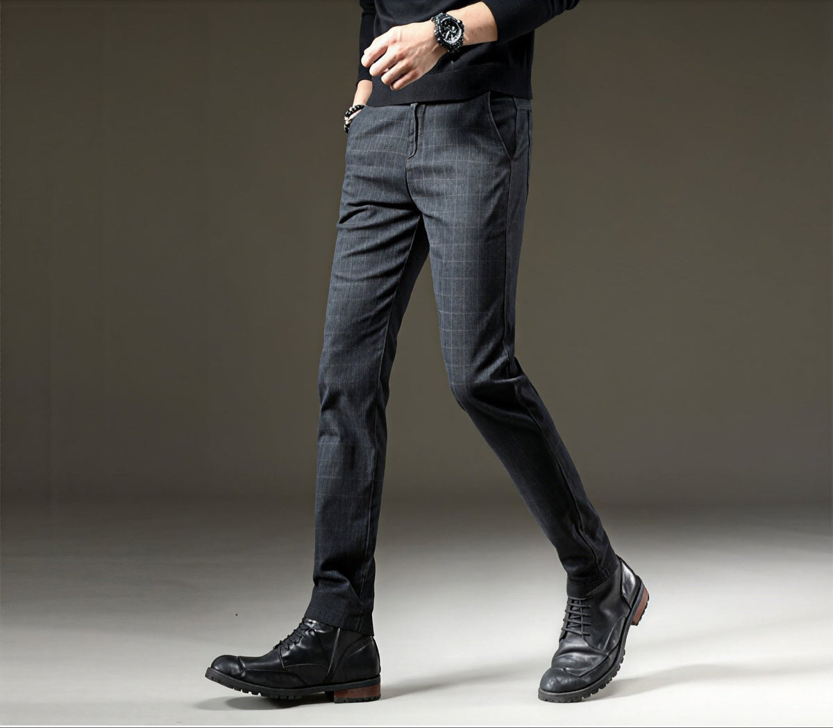 Alexander - Pantalones de tela con patrón de cuadros
