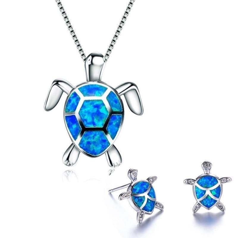 Kailea – Conjunto de joyas de tortuga de ópalo y plata (collar + pendientes)