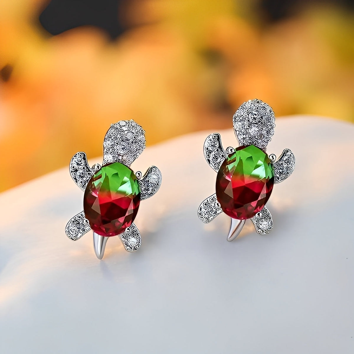 Talia – Pendientes de Tortuga Marina de Plata y Circonitas