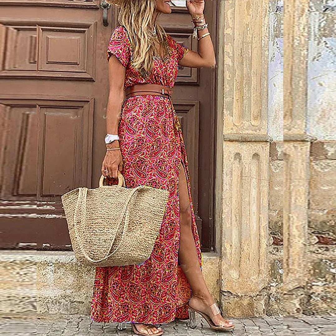 Justine – Vestido maxi floral para mujer con abertura