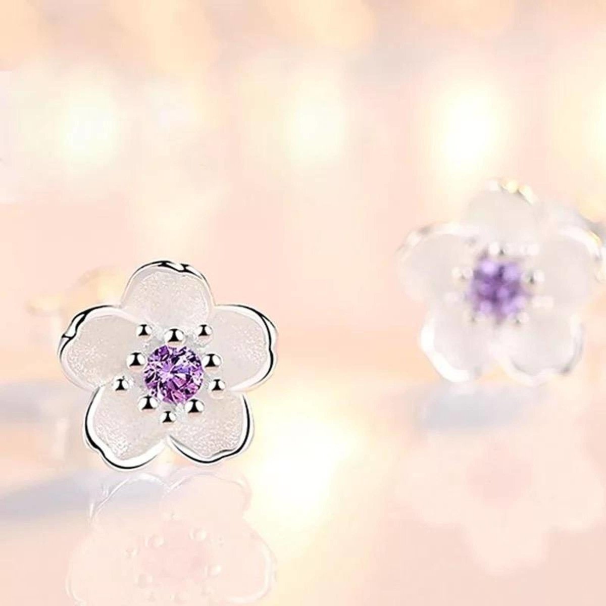 Holly - Pendientes de flores de cerezo en plata