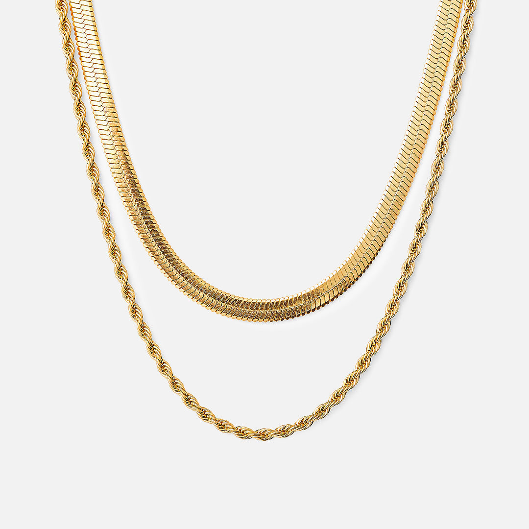 Tiana – Cadena trenzada & cadena de serpiente plana bañada en oro de 18K