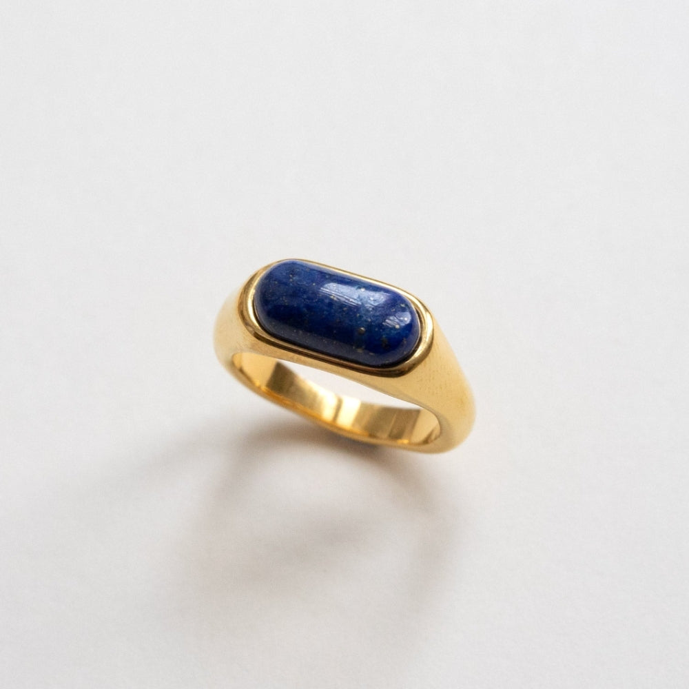 Aria - Anillo de oro liso con gema azul