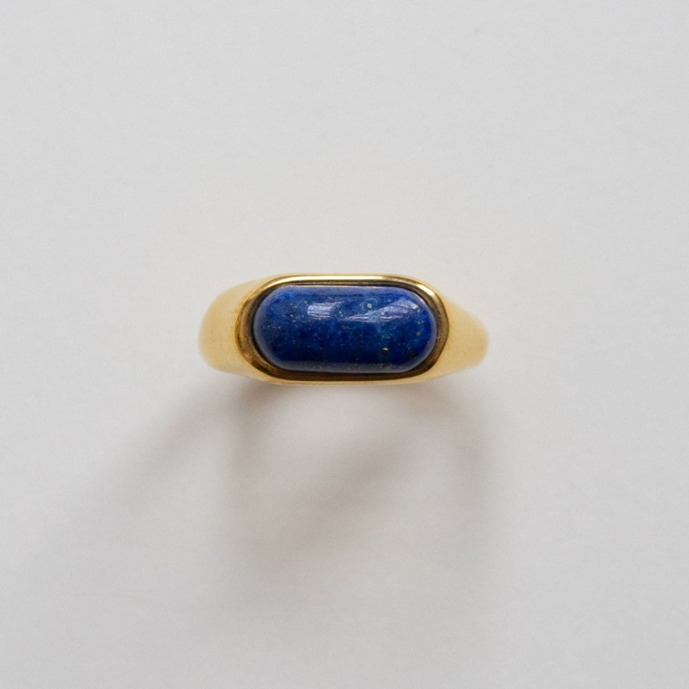 Aria - Anillo de oro liso con gema azul