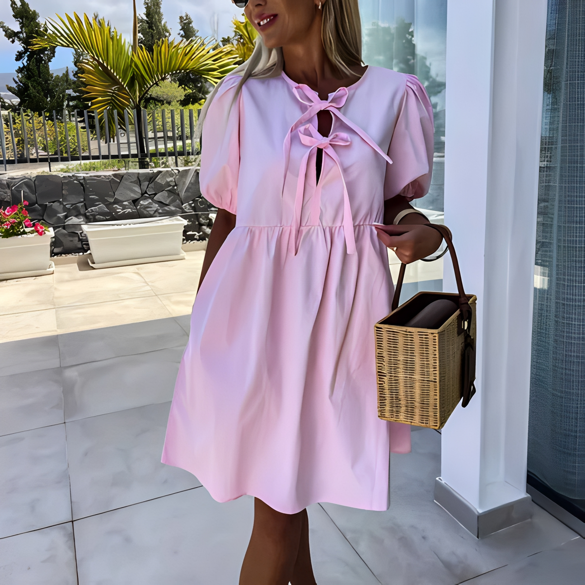 Eunice - Vestido de verano elegante con mangas abullonadas para mujer