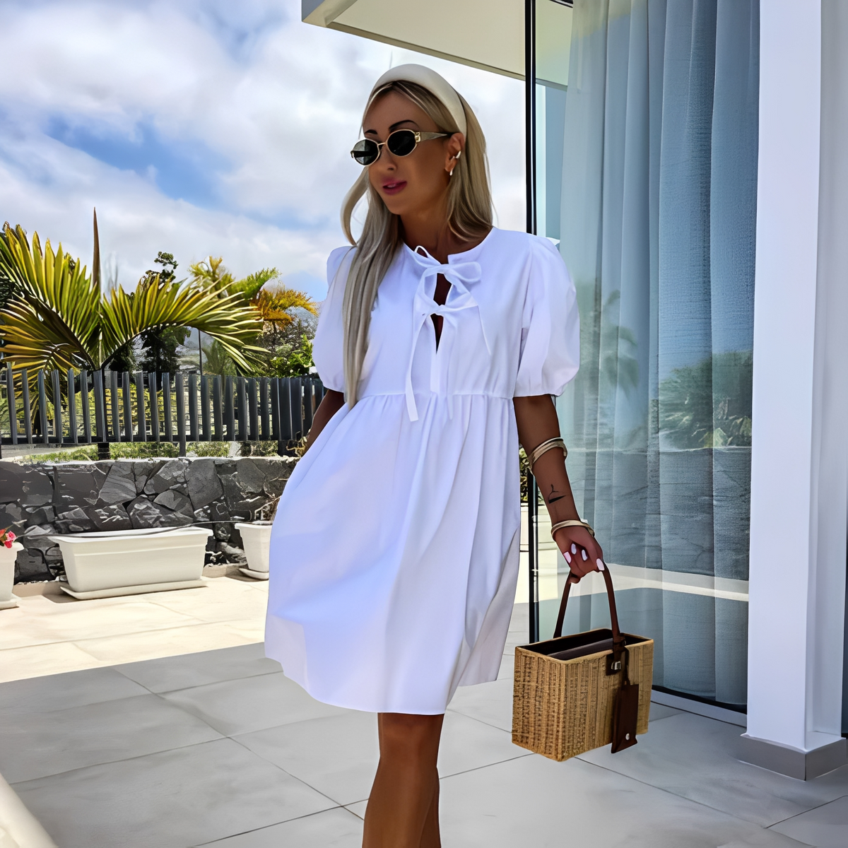 Eunice - Vestido de verano elegante con mangas abullonadas para mujer