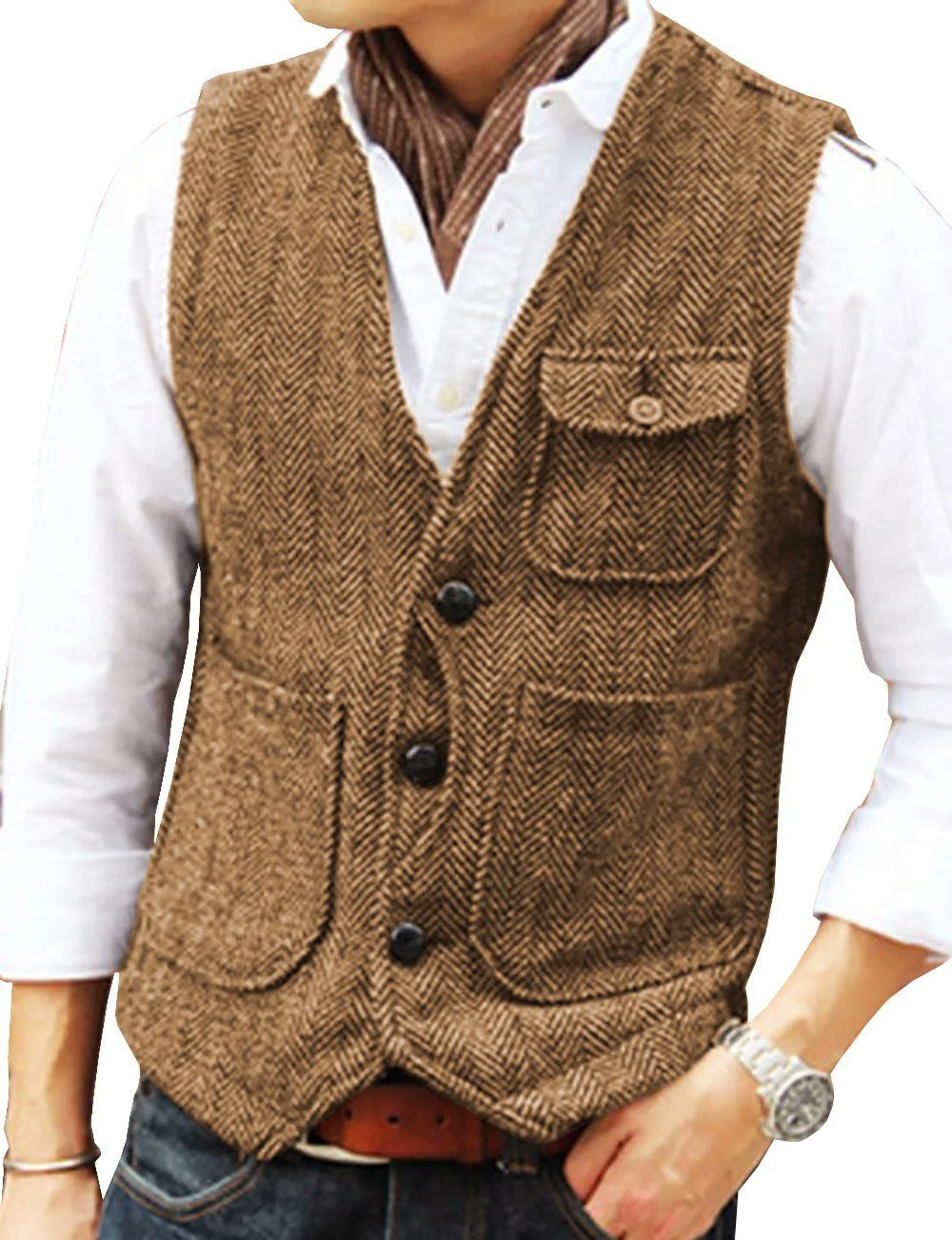 Chaleco Vintage de Tweed Sin Mangas para Hombre
