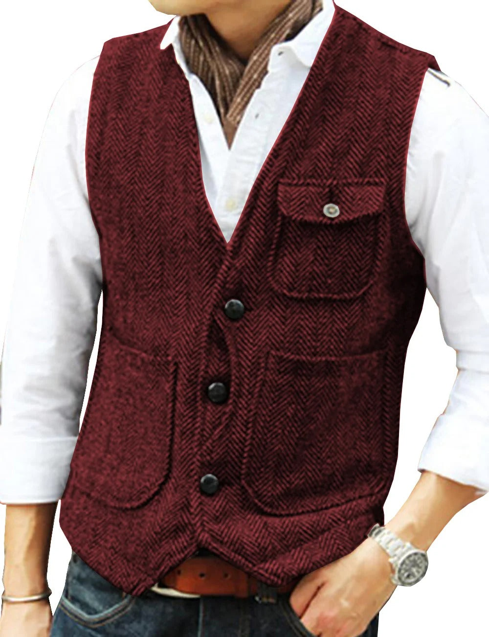 Chaleco Vintage de Tweed Sin Mangas para Hombre